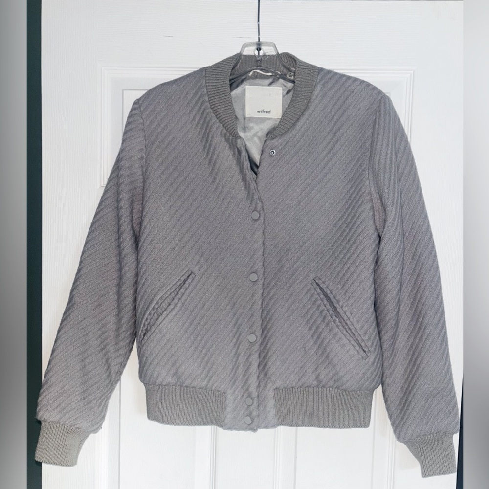 Wilfred Wool Poussin Bomber Jacket Gray Quilted Jacket Size Medium